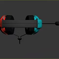 Wired Headphones With Red And Blue Ear Cups Black Headband And Built In Microphone