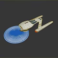 Detailed Starship Model White With Blue Stripes Disc Shaped Hull And Red Engine Accent
