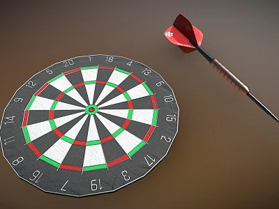 Dartboard Recreational Equipment with Red Green White Numbered Sections and Red Dart 3d model
