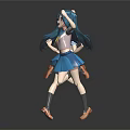 3D Anime Characters With Blue Hair Sailor Uniform And Blue Skirt From Two Angles