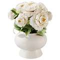 Decorative Ornament Set Featuring White Vases with Pink and White Peonies and Green Leaves