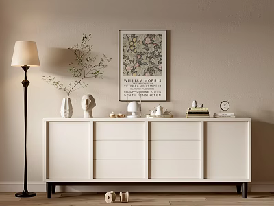 Modern Entryway Console Table and Side Cabinet With Decorative Ornaments Floor Lamp and Wall Art 3d model