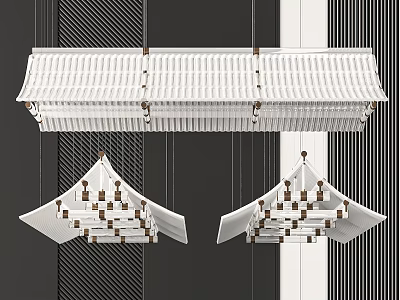 Elegant Modern Chandelier Design With White Geometric Structure And Hanging Installation Elements 3d model