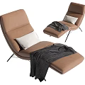 Modern Brown Lounge Chair with White Cushion Dark Blanket and Metal Legs