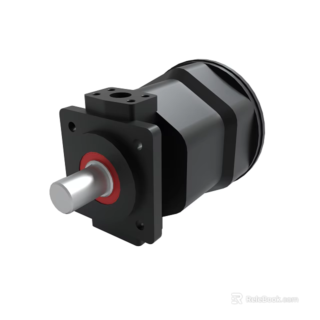 Black Industrial Hydraulic Pump With Metal Shaft And Red Ring 3d model 