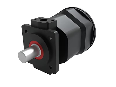 Black Industrial Hydraulic Pump With Metal Shaft And Red Ring 3d model