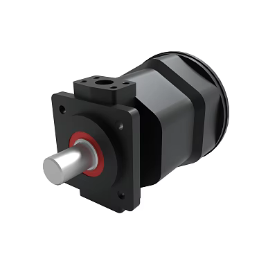 Black Industrial Hydraulic Pump With Metal Shaft And Red Ring 3d model