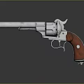 Silver Metal Revolver With Red Wooden Grip Isolated On Gray Background With Reflection