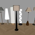 Various Modern Floor Lamps In Stylish Home Interior With Wooden Floor