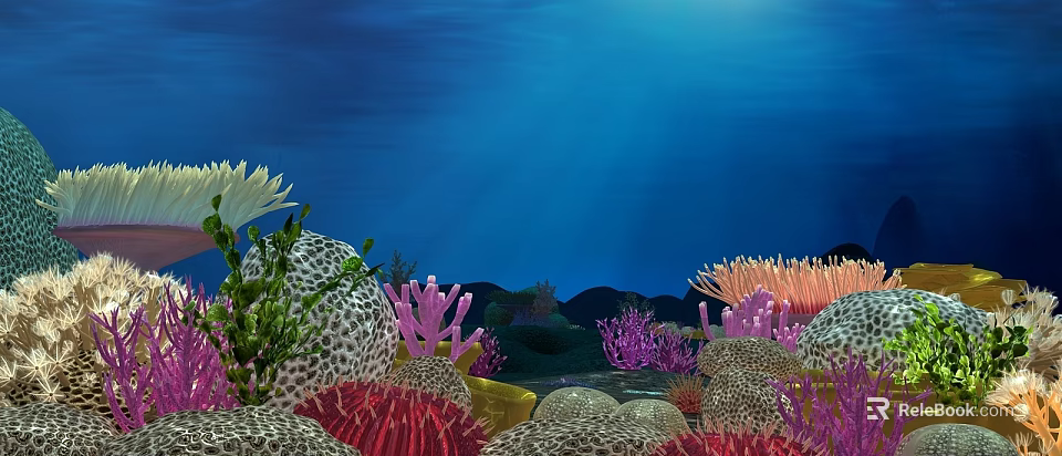 Vibrant Underwater Natural Scene With Colorful Corals Green Seaweed And Sandy Floor 3d model 