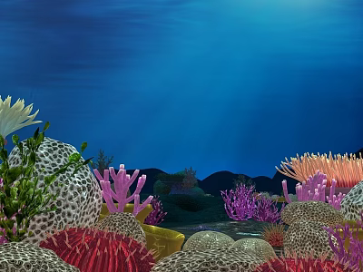 Vibrant Underwater Natural Scene With Colorful Corals Green Seaweed And Sandy Floor 3d model