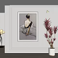 Modern Female Back Portrait In White Wall Interior With Red Plant And Floor Lamp