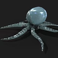 Gray Green Mechanical Octopus Figure With Large Eyes And Detailed Tentacles