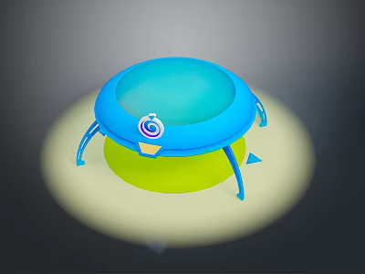Blue Round Trampoline With Green Base Blue Legs Small White Logo And Yellow Glow 3d model