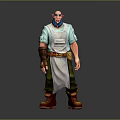 Cartoon Craftsman With Blue Beard Green Shirt White Apron Arm Guards Tool Belt Brown Boots
