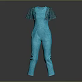 Turquoise Short Sleeved Jumpsuit With Patterned Sleeves And Modern Design
