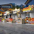 Vibrant Local Food Stalls with Traditional Snacks in Modern Market Square