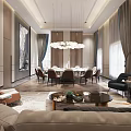 Luxurious Private Room Interior With Sofas Dining Table And Chandelier 3d model