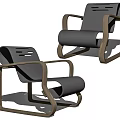 Modern Armchair With Wooden Frame Gray Curved Seat And Unique Backrest Design