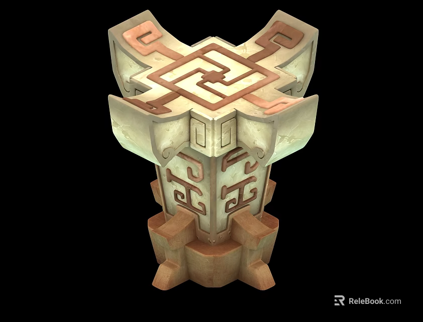 3D Model Of Decorative Pillar With Intricate Geometric Patterns And Traditional Symmetric Designs 3d model 