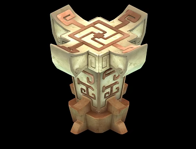 3D Model Of Decorative Pillar With Intricate Geometric Patterns And Traditional Symmetric Designs 3d model