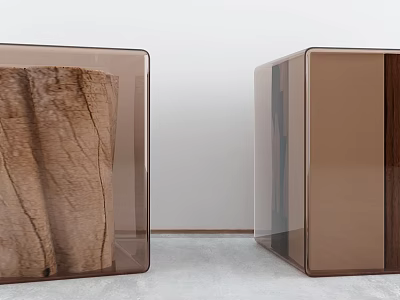 Contemporary Transparent Cube Stools With Wooden Elements And Acrylic Construction Design 3d model