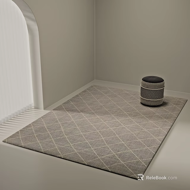 Gray Indoor Floor With Square Carpet Diamond Pattern And Small Stool 3d model 