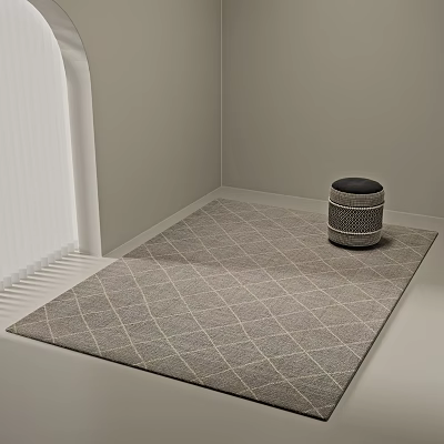 Gray Indoor Floor With Square Carpet Diamond Pattern And Small Stool 3d model