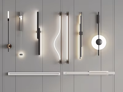 Modern Wall Lamps With Various Styles Installed On Grey Wall 3d model