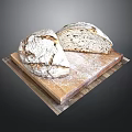 Freshly Baked Rustic Bread Loaf on Wooden Cutting Board with Flour Dust
