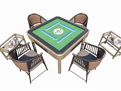 Entertainment Table With Green Tabletop Round Center Area Four Matching Chairs And Side Tables 3d model