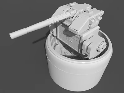 White Tank Turret Weapon Model Featuring Cylindrical Base And Armored Gun Barrel Design 3d model