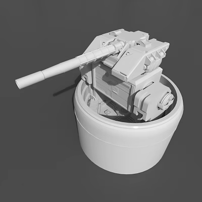 White Tank Turret Weapon Model Featuring Cylindrical Base And Armored Gun Barrel Design 3d model