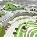Modern Public Architectural Complex Featuring Curved Pathways Green Landscaping And Open Plaza 3d model