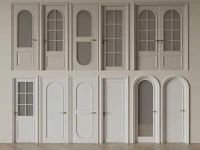Stylish Hinged Doors Collection With Various Designs Glass Panels And Arch Top 3d model