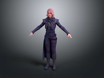 Pink Haired Game And Movie Character In Dark Coat Long Pants 3d model