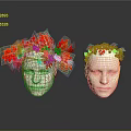 White Mannequin Heads Wearing Red And Black Floral Wreaths With Leaves And Berries