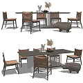 Modern Dining Set With Marble Tabletop Brown Chairs And Decorative Ottoman 3d model