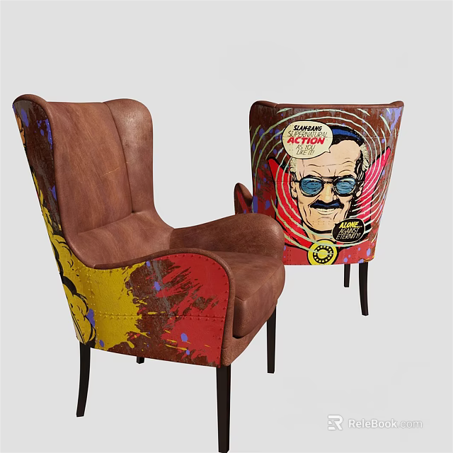 Artistic Colorful Graffiti Accent Chair With Leather Upholstery And Unique Pattern 3d model 