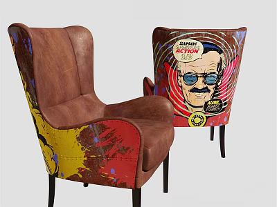 Artistic Colorful Graffiti Accent Chair With Leather Upholstery And Unique Pattern 3d model