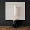 White Table Lamp On Black Table With White Art In Minimalist Interior