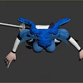 3D Female Character With Blue Hair Wings White Top Blue Skirt Weapon And Boots