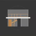 Miniature Building Model With Wooden Balcony Railing And Staircase Design