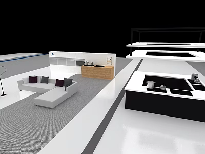 Stylish Modern Open Kitchen Interior With Island Counter And Cabinets 3d model