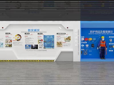 Disaster Prevention And Mitigation Exhibition Board With Safety Equipment Signage 3d model