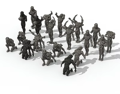 Game and Movie Characters in Various Poses Black Humanoid Figures Displayed Together 3d model