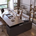 Modern Office Desk With Wooden Top Laptop Desk Lamp Folder And Office Chair