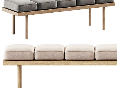 Modern Sofa Bench With Gray Beige Upholstered Seats And Wooden Frame Design 3d model