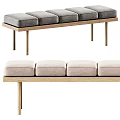 Modern Sofa Bench With Gray Beige Upholstered Seats And Wooden Frame Design
