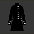 Black Long Coat With White Button Details And Elegant Cuff Design